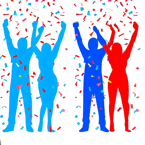 Quatro silhuetas de pessoas a celebrar uma vitória